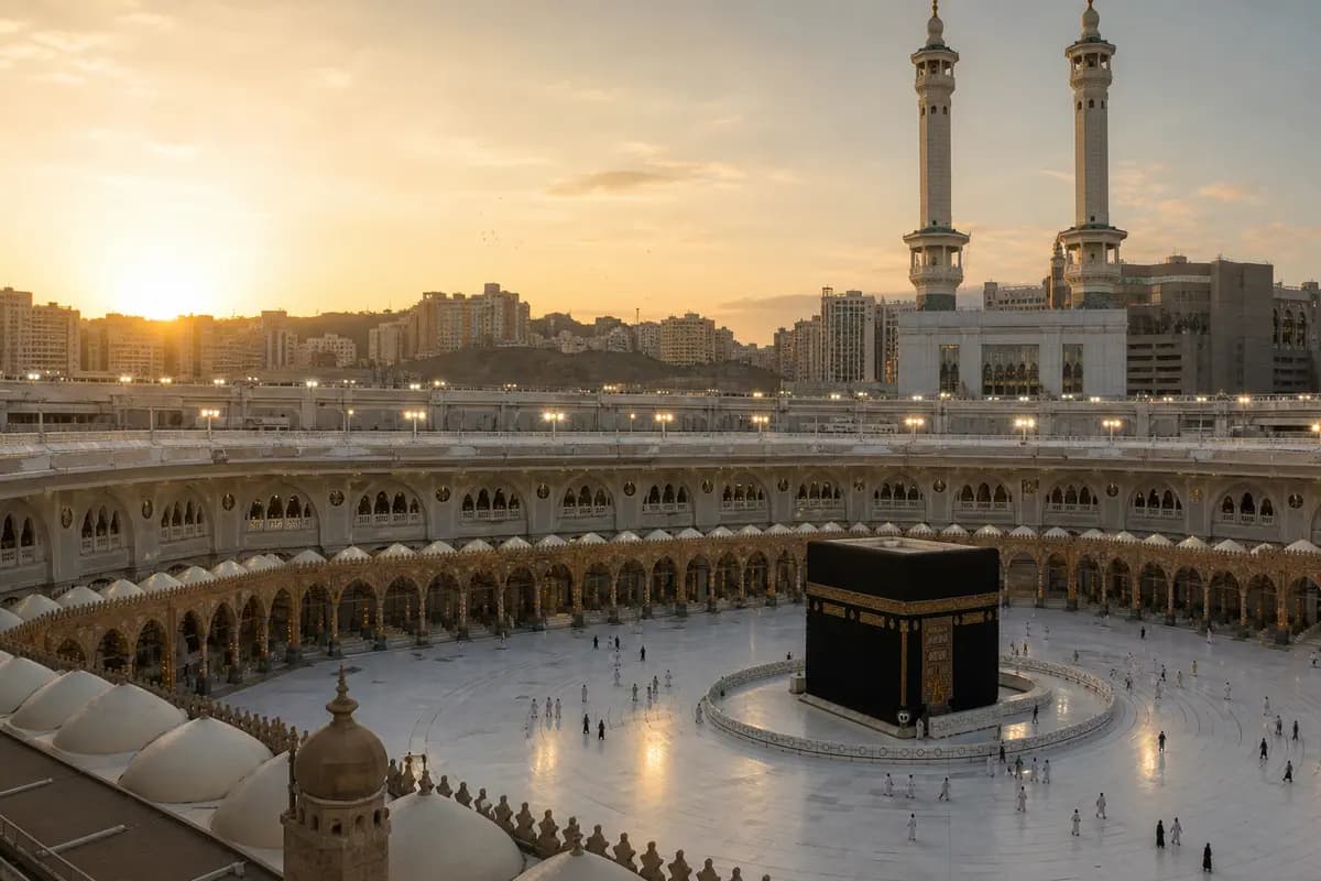 Die Kaaba in Mekka im warmen Morgenlicht